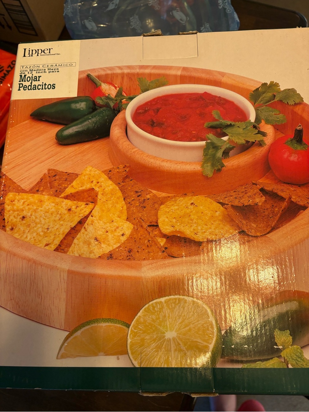 Jipper Wooden Chip & Dip Tray with White Ceramic Bowl - Natural Wood